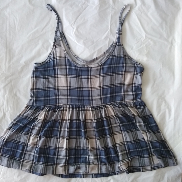 New Rue21 Women's Blue Plaid Rayon Spaghetti  Babydoll Tank Top, size M - Picture 3 of 5